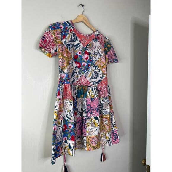 NEW Alix Of Bohemia Mila Patchwork Round Neck Tie Mini Dress Multi Color Size XS - Picture 3 of 8